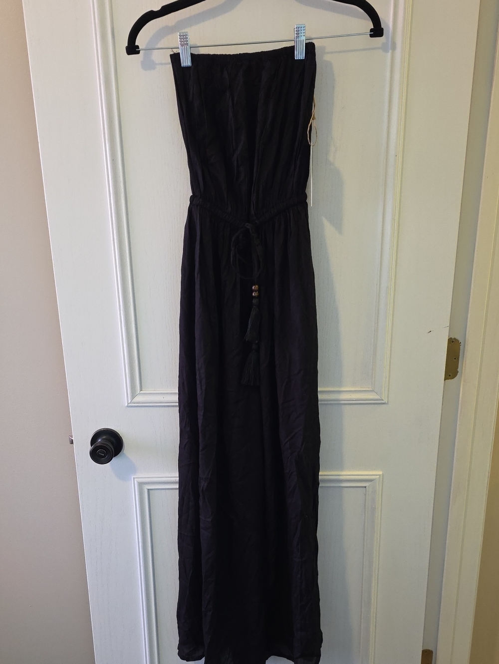 Strapless Black Jumpsuitwith Tassel Tie